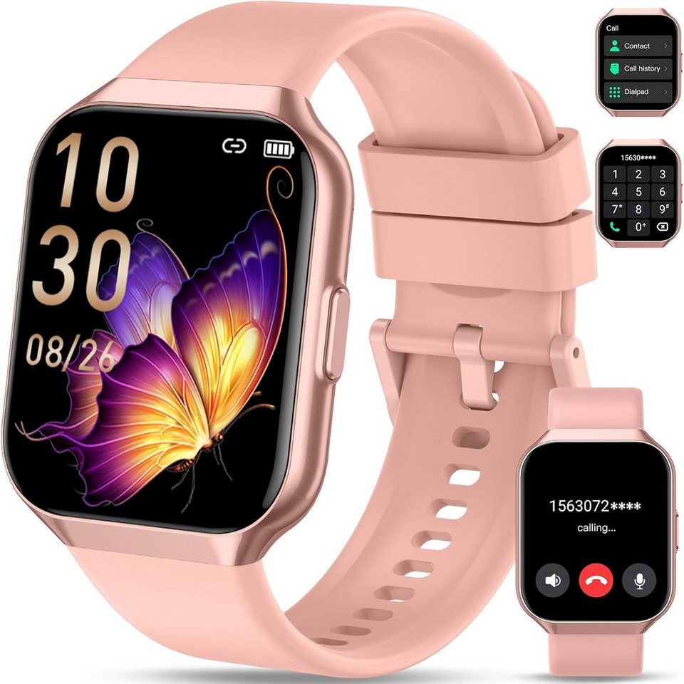 QCOQ für Herren und Damen mit Telefonfunktion IP68, wasserdicht Smartwatch (1.96 Zoll, Android / iOS), mit 113 Sportmodi, Schrittzähler, Schlafmonitor, Pulsmesser von QCOQ