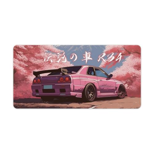 QEOPGNE Auto-Gaming-Mauspad, großes Mauspad, JDM Car R34, rosa Baumhalterung, Schreibtischunterlage für Tastatur und Mauspad, rutschfeste Gummi-Schreibtischunterlage, 30 x 60 cm von QEOPGNE