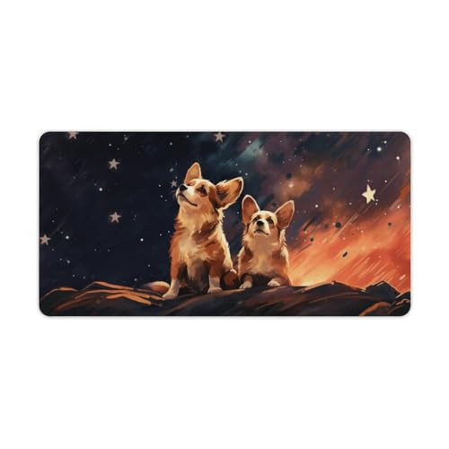 QEOPGNE Großes Mauspad, Gaming-Corgi Akita, Hund, Tier, ästhetische Sternennacht, Schreibtischunterlage für Tastatur und Mauspad, rutschfeste Gummi-Schreibtischunterlage, 30 x 60 cm von QEOPGNE