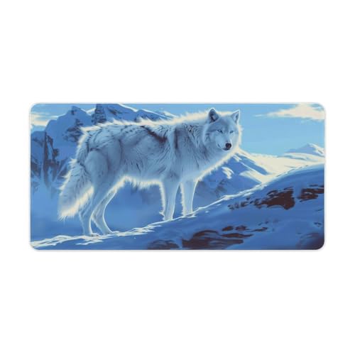 QEOPGNE Großes Mauspad, Gaming-Mauspad, weißer Wolf, Winter, Bergtiere, Schreibtischunterlage, großes Mauspad, erweiterte Tastatur, Computer-Pad, Büro-Schreibtisch-Organizer und Zubehör, 30 x 60 cm von QEOPGNE