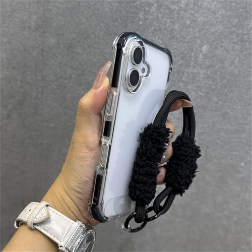 QGGNMGT Hybrid Bumper Armor Transparent mit Handschlaufe Hülle für iPhone 15 11 12 13 14 Pro Max Plus X XS XR Stoßfeste Airbag-Abdeckung, Schwarz Klar, Für iPhone 11 Pro von QGGNMGT