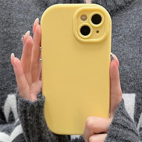 QGGNMGT Süße, Matte Candy Pure Color-Hülle für iPhone 15 14 13 12 Pro Max 11, weiche, stoßfeste Stoßstangenrückseite aus flüssigem Silikon, gelb, für iPhone 13 Pro von QGGNMGT