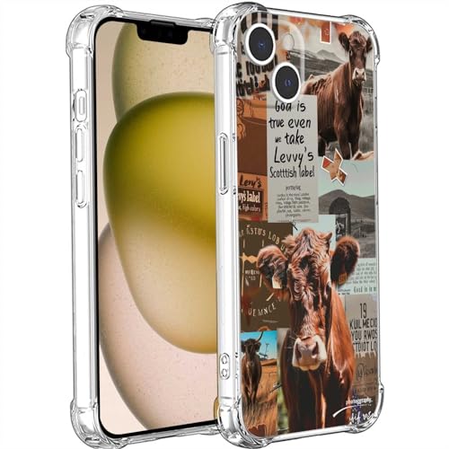QHFTREX Kompatibel mit iPhone 15 Handyhülle, Western-Collage, Country-Cowboy-Cowgirl-Howdy-Kuh-Handyhülle, Design für iPhone-Hülle, für Herren und Damen, weiches Silikon, coole Schutzhülle für iPhone von QHFTREX
