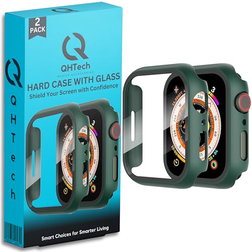 QHTech Case for Apple iWatch Series 6/5/4/Series SE Tempered Glass, Hard PC All-Round Protector, Ultra Thin Schutzhülle für Apple iWatch Series 6/5/4/Series SE Schutzhülle Packung mit 2 (Grün-40mm) von QHTech