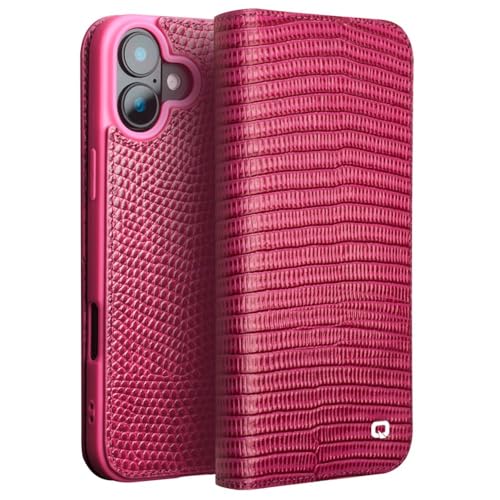 Qialino Passend für iPhone 16 Hülle - Leder Bookcase - Croco Pink von QIALINO