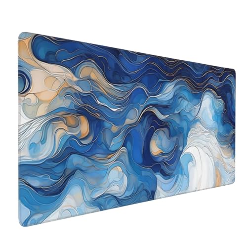 Abstract Blau Gaming Mauspad, Mousepad XXL 900x400x3 mm, Wasserdicht Anti-Rutsch Schreibtisch Mouse Pad verbessert Präzision und Geschwindigkeit, Gaming Zubehör für Home Zimmer Deko Q-165 von QIANLUOO