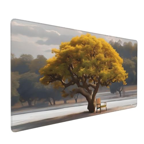 Baum Landschaft Gaming Mauspad, Mousepad XXL 900x400x3 mm, Wasserdicht Anti-Rutsch Schreibtisch Mouse Pad verbessert Präzision und Geschwindigkeit, Gaming Zubehör für Home Zimmer Deko Q-912 von QIANLUOO