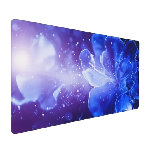 Blau Blumen Gaming Mauspad, Mousepad XXL 900x400x3 mm, Wasserdicht Anti-Rutsch Schreibtisch Mouse Pad verbessert Präzision und Geschwindigkeit, Gaming Zubehör für Home Zimmer Deko Q-606 von QIANLUOO