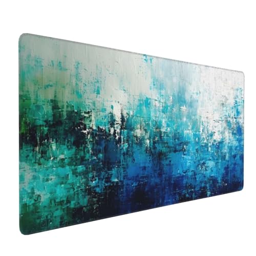 Blaugrün Abstract Gaming Mauspad, Mousepad XXL 900x400x3 mm, Wasserdicht Anti-Rutsch Schreibtisch Mouse Pad verbessert Präzision und Geschwindigkeit, Gaming Zubehör für Home Zimmer Deko Q-594 von QIANLUOO