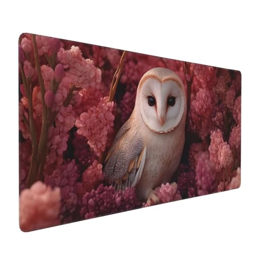 Blumen Eule Gaming Mauspad, Mousepad XXL 1600x800x3 mm, Wasserdicht Anti-Rutsch Schreibtisch Mouse Pad verbessert Präzision und Geschwindigkeit, Gaming Zubehör für Home Zimmer Deko Q-480 von QIANLUOO