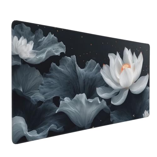 Blumen Lotus Gaming Mauspad, Mousepad XXL 900x400x3 mm, Wasserdicht Anti-Rutsch Schreibtisch Mouse Pad verbessert Präzision und Geschwindigkeit, Gaming Zubehör für Home Zimmer Deko Q-477 von QIANLUOO