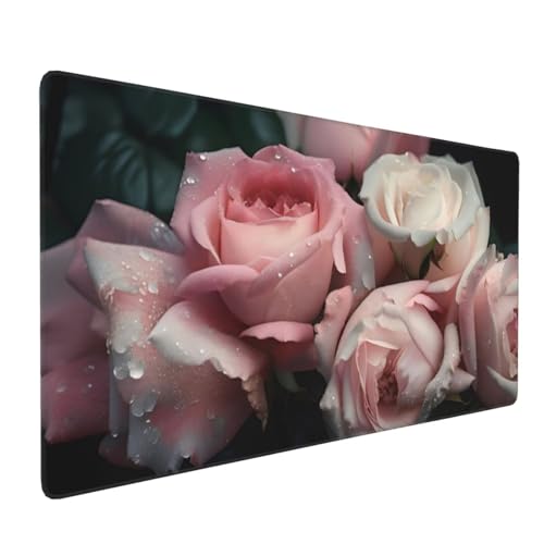 Blumen Rosa Rosen Gaming Mauspad, Mousepad XXL 600x300x3 mm, Wasserdicht Anti-Rutsch Schreibtisch Mouse Pad verbessert Präzision und Geschwindigkeit, Gaming Zubehör für Home Zimmer Deko Q-449 von QIANLUOO