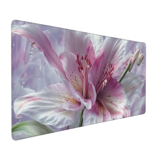 Gaming Mauspad Lily Mauspad XXL 900x400x3 mm XXL Mousepad, Mauspad Gaming Zubehör mit Anti Rutsch Basis Mouse Pad Wasserdicht und Langlebig für Maus und Tastatur, Home Dekorieren w-52 von QIANLUOO