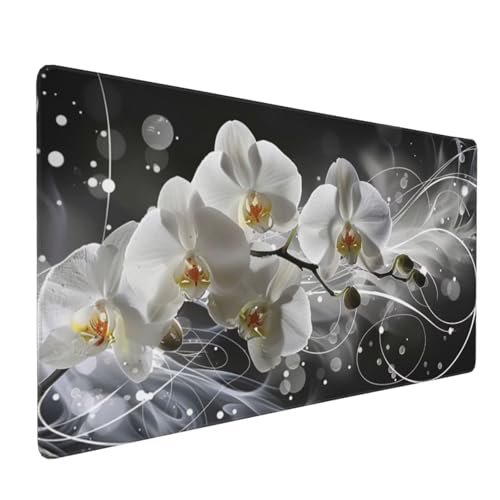 Gaming Mauspad Weiß Blumen Mauspad XXL 900x400x3 mm XXL Mousepad, Mauspad Gaming Zubehör mit Anti Rutsch Basis Mouse Pad Wasserdicht und Langlebig für Maus und Tastatur, Home Dekorieren w-34 von QIANLUOO