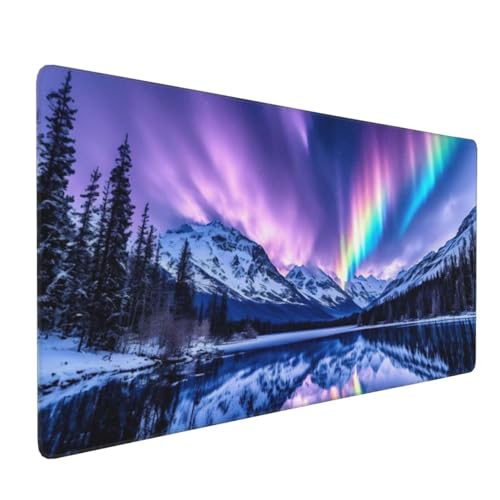 Landschaft Aurora Gaming Mauspad, Mousepad XXL 1600x800x3 mm, Wasserdicht Anti-Rutsch Schreibtisch Mouse Pad verbessert Präzision und Geschwindigkeit, Gaming Zubehör für Home Zimmer Deko Q-291 von QIANLUOO