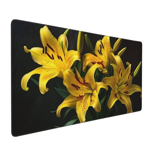 Lilie Blumen Mauspad XXL 500x250x3 mm, Groß Gaming Mauspad Design Vernähte Kanten, Wetterfest Anti Rutsch Mousepad PC Laptop verbessert Präzision und Geschwindigkeit, für Home Office A-50 von QIANLUOO