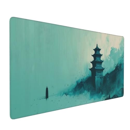 Pagode Mauspad XXL 500x250x3 mm, Groß Gaming Mauspad Design Vernähte Kanten, Wetterfest Anti Rutsch Mousepad PC Laptop verbessert Präzision und Geschwindigkeit, für Home Office A-59 von QIANLUOO