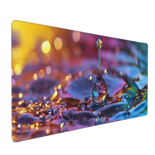 Regenbogen Wassertropfen Gaming Mauspad, Mousepad XXL 1600x800x3 mm, Wasserdicht Anti-Rutsch Schreibtisch Mouse Pad verbessert Präzision und Geschwindigkeit, Gaming Zubehör für Home Zimmer Deko Q-81 von QIANLUOO