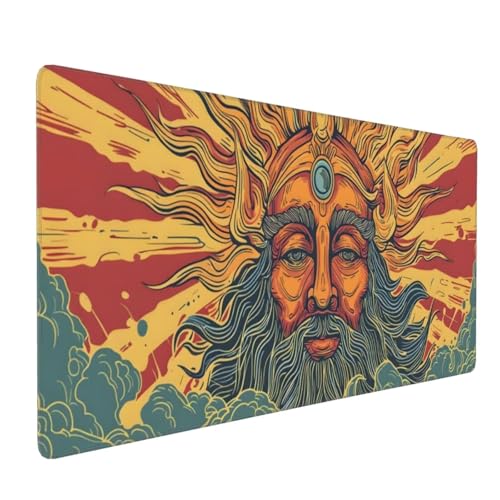 Sonnengott Gaming Mauspad, Mousepad XXL 900x400x3 mm, Wasserdicht Anti-Rutsch Schreibtisch Mouse Pad verbessert Präzision und Geschwindigkeit, Gaming Zubehör für Home Zimmer Deko Q-941 von QIANLUOO