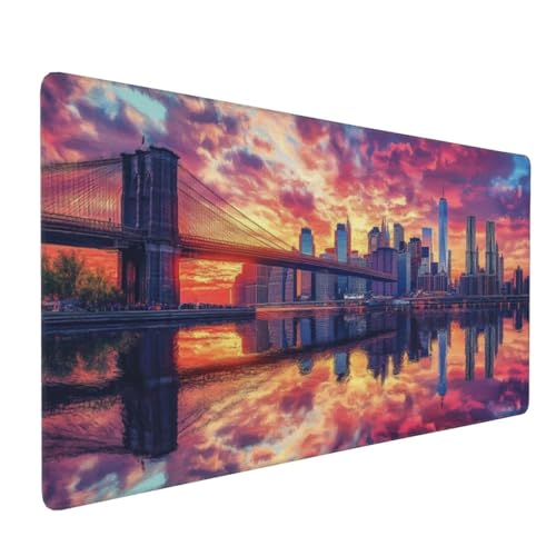 Stadt Landschaft Gaming Mauspad, Mousepad XXL 900x400x3 mm, Wasserdicht Anti-Rutsch Schreibtisch Mouse Pad verbessert Präzision und Geschwindigkeit, Gaming Zubehör für Home Zimmer Deko Q-129 von QIANLUOO