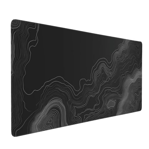 Topographische Linie Mauspad XXL 500x250x3 mm, Groß Gaming Mauspad Design Vernähte Kanten, Wetterfest Anti Rutsch Mousepad PC Laptop verbessert Präzision und Geschwindigkeit, für Home Office A-205 von QIANLUOO