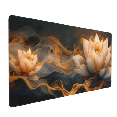 Weißer Lotus Gaming Mauspad, Mousepad XXL 600x300x3 mm, Wasserdicht Anti-Rutsch Schreibtisch Mouse Pad verbessert Präzision und Geschwindigkeit, Gaming Zubehör für Home Zimmer Deko Q-20 von QIANLUOO