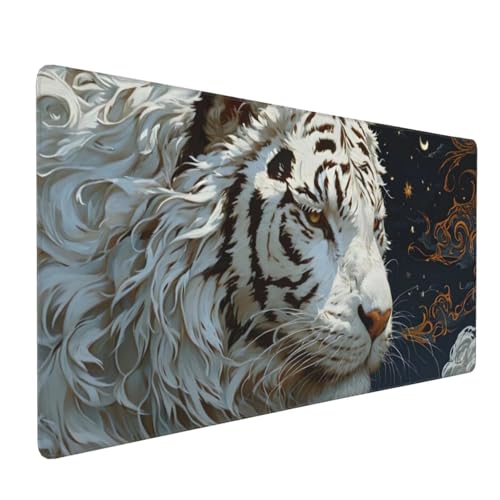 Weißer Tiger Mauspad XXL 500x250x3 mm, Groß Gaming Mauspad Design Vernähte Kanten, Wetterfest Anti Rutsch Mousepad PC Laptop verbessert Präzision und Geschwindigkeit, für Home Office A-12 von QIANLUOO