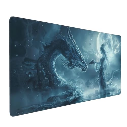 Woman Dragon Mauspad XXL 500x250x3 mm, Groß Gaming Mauspad Design Vernähte Kanten, Wetterfest Anti Rutsch Mousepad PC Laptop verbessert Präzision und Geschwindigkeit, für Home Office A-768 von QIANLUOO