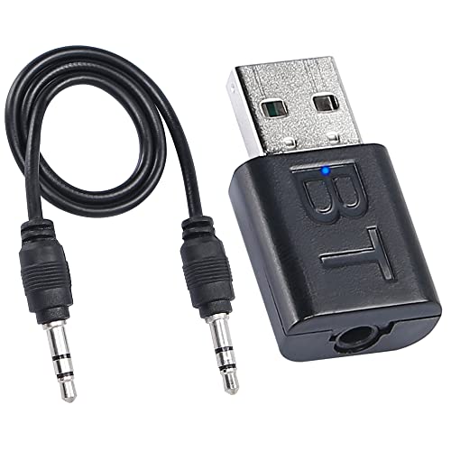 QIANRENON USB Bluetooth 5.0 Adapter Wireless Audio Adapter Car Music Receiver für Stereoanlage Portable Spesker etc, (Aux In) mit 3,5 mm Klinke & Audiokabel Schwarz von QIANRENON