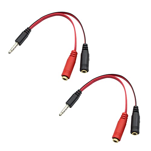 QIANREON Kopfhörer Mikrofon Splitter 3,5 mm TRSS 2 Buchse auf 1 Stecker Kopfhörer Mikrofon Splitter 1/8 TRRS Audio Y Splitter Adapterkabel für Handy, Laptop, Pad, Gaming-Headset, 2 Stück von QIANRENON