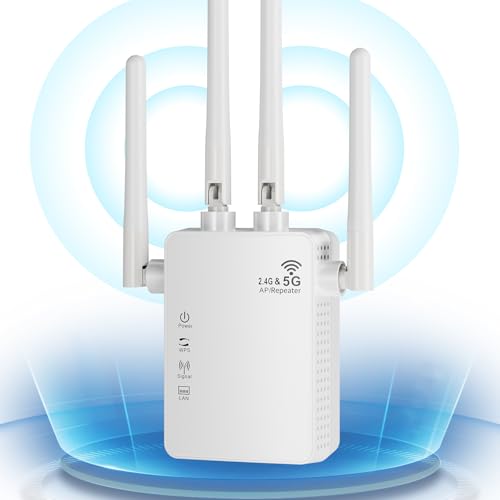 WLAN Verstärker WLAN Repeater WiFi Verstärker1200Mbit/s ，WiFi Booster Dual Band 5GHz / 2.4GHz Network Repeater mit WPS，WiFi Repeater mit Ethernet Port,Kompatibel zu Allen WLAN Geräten-Weiß von QIDUHUQI