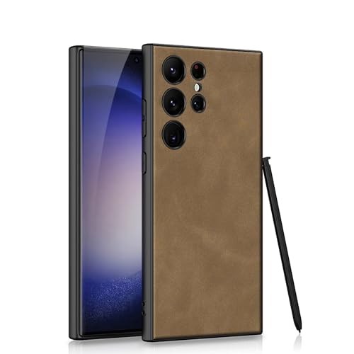 Schutzhülle aus PU-Leder für Samsung Galaxy S24ultra/S24plus/S24 – Premium-Schutz mit stoßfestem TPU-Rand und kabellosem Laden (forS24, Frosted Brown) von QIFAFEI