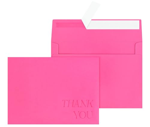 Umschläge für Einladungen, A7, mit geprägter Aufschrift "Thank You", 12,7 x 17,8 cm, Hot Pink, 100 Stück von QIKSION