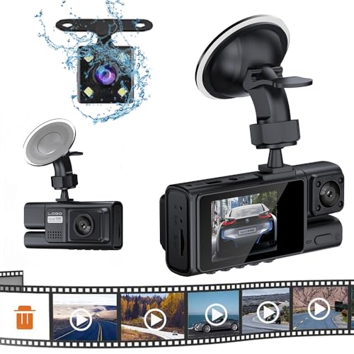 QINGQUE 3 Kanal Dashcam Auto, 1080P Dasch Cam Vorne Hinten und Innen mit WiFi DVR Driving Recorder, Auto Kamera mit Loop-Aufnahm 24H Parken Monitor G-Sensor von QINGQUE