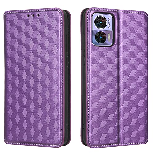 QINOUK Schutzhülle für Motorola Edge 30 Neo, Magnetverschluss, PU-Leder, Brieftaschen-Schutzhülle, [2 Fächer] [Standfunktion] Kompatibel mit Motorola Edge 30 Neo-Purple von QINOUK