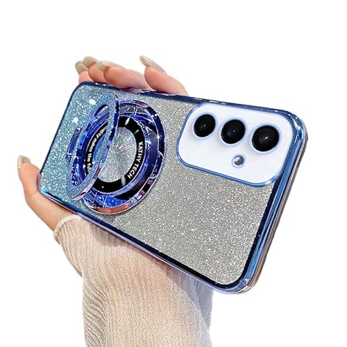QIVSTAR Glitzer-Schutzhülle für Samsung Galaxy S10, magnetischer Ständer, mit Kameralinsenschutz, glitzernde Beschichtung, weiches TPU, schlank, stoßfest, für Galaxy S10, Blau DS von QIVSTAR