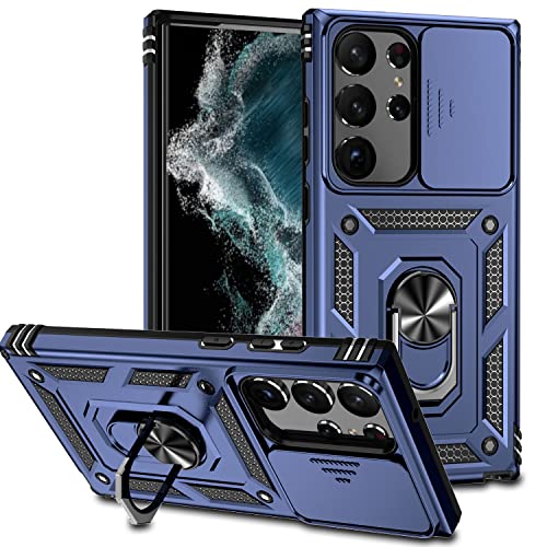 QIWEIQING Armor Hülle für Samsung Galaxy S25 Ultra mit Slide Kameraschutz Cover und Ring Ständer [Handyhülle Kompatibel Mit Auto Magnet] Militärischer Stoßfeste Case für Galaxy S25 Ultra.Blue JXT von QIWEIQING