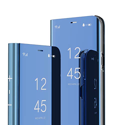 QIWEIQING Hülle Kompatibel mit Samsung Galaxy A35 5G Bookstyle Spiegel Makeup Smart View Ständer Schutzhülle Flip Case Cover für Samsung Galaxy A35 5G Flip Mirror Blue QH von QIWEIQING