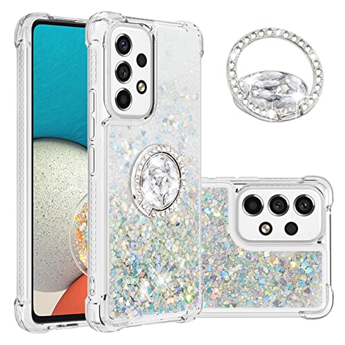 QIWEIQING Hülle für Samsung A53 5G, [Silver Back] Mädchen Glitzern Kratzfest Hülle mit Ring Ständer, Leicht Cover Silikon Anti-Fingerabdruck Schutzhülle für Galaxy A53 5G.Silver YBH von QIWEIQING