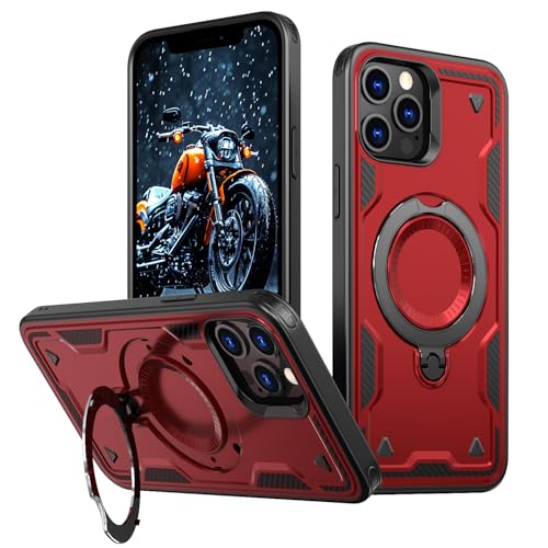 QIWEIQING Hülle für iPhone 12 Pro 6.1" Kameraschieber Schutzhülle, 360°Magnetischer Ringhalter Ständer Case Kamera Klappe Cover Militärische Rüstung Handyhülle für iPhone 12 Pro 6.1". Rot MQT von QIWEIQING