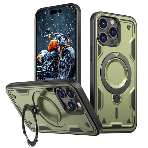 QIWEIQING Hülle für iPhone 13 Pro Hülle mit Mag-Safe & Unsichtbarer Ständer [Militärschutz] [Vergilbungsfrei] Clear Case Dünn Handyhülle Stoßfest Schutzhülle für iPhone 13 Pro 6.1". Olivgrün MQT von QIWEIQING