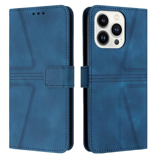 QIWEIQING Hülle für iPhone 16 Pro Max, Premium Faltbar Flexibel Flip Brieftasche Dünne Ledertasche Handyhülle mit Kartenfach Ständer Flip Slim Case Schutzhülle für iPhone 16 Pro Max 6.9".Blue XCW von QIWEIQING