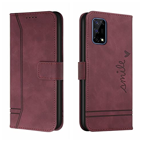 QIWEIQING Kompatibel mit Realme 7 5G Hülle Leder, Klapphülle HandyHüllen Handytasche Case für Realme Narzo 30 Pro 5G, Flip Schutzhülle Flip Case für Realme 7 5G / Narzo 30 Pro 5G Red Wine HX von QIWEIQING