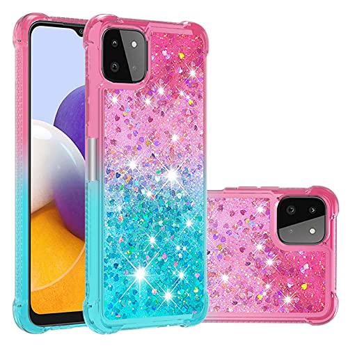 QIWEIQING Kompatibel mit Samsung A22 5G Glitzer Hülle, Mädchen Glitzern Handyhülle, Leicht Flüssigkeit [Silver Back] Cover rutschfest Silikon Schutzhülle für Galaxy A22 5G.Pink Blue YBJ von QIWEIQING