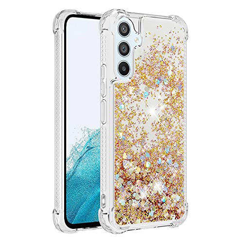 QIWEIQING Kompatibel mit Samsung Galaxy A25 5G Glitzer Handyhülle, Hülle Flüssig Treibsand Mädchen Frauen Glitter Quicksand Weich TPU Bumper Silikon Schutzhülle für Galaxy A25 5G.Golden YBL von QIWEIQING