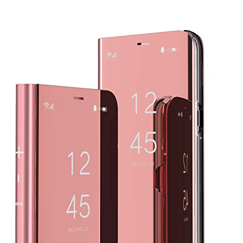 QIWEIQING Kompatibel mit Samsung Galaxy A25 5G Hülle, Buchstil Spiegel Handyhülle Makeup Clear View Ständer Schutzhüllen Flip Tasche Etui für Samsung Galaxy A25 5G Flip Mirror Rose Gold QH von QIWEIQING