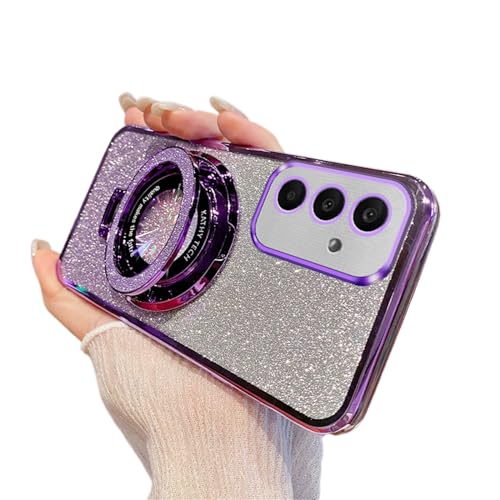 QIWEIQING Kompatibel mit Samsung Galaxy A55 5G Glitzer Hülle Kompatibel mit Mag-Safe, Strass Bling Diamant Schutzhülle Ring Kameraschutz Silikon Schutzhülle für Samsung A55 5G.Purple DS von QIWEIQING