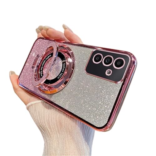 QIWEIQING Kompatibel mit Samsung Galaxy M54 Hülle, Glitzer Sparkle Design für Mädchen Handyhülle mit Ring Ständer Galvanisierte Stoßfeste rutschfest Schutzhülle für Samsung Galaxy M54.Pink DS von QIWEIQING