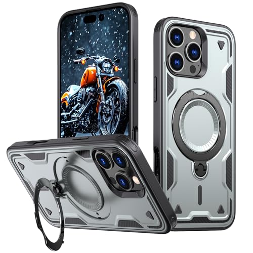 QIWEIQING Magic Stand für iPhone 16 Pro Hülle [Militärschutz] [Unsichtbarer Ständer] Stoßfeste Kratzfeste Mag-Safe Durchsichtig Schutzhülle Dünne Case Handyhülle für iPhone 16 Pro 6.3". Grau MQT von QIWEIQING