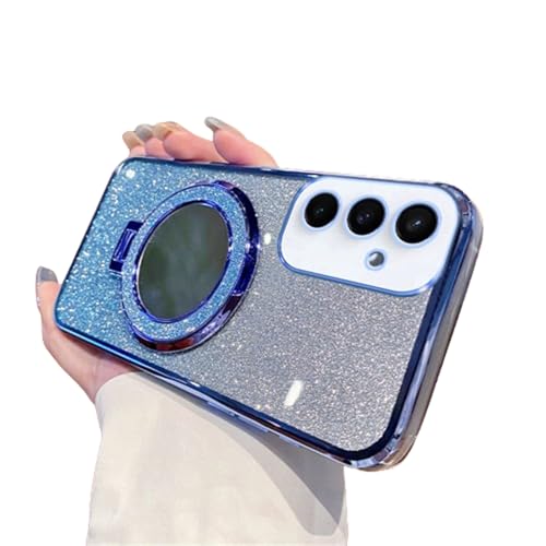 QIWEIQING Magnetisch Hülle für Samsung Galaxy S24 FE mit Makeup Mirror, Klar Rückseite Nie Vergilbung Nie Vergilbung Hülle Militärnorm Schutz Handyhülle für Samsung Galaxy S24 FE.Blue DSZ von QIWEIQING